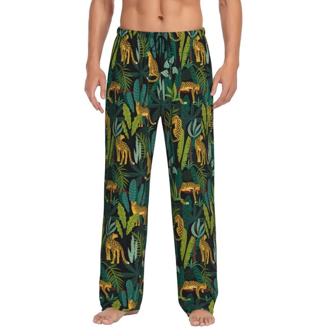 Balery Jungle Leopard Yellow Pantalones de pijama para hombre, pijama ultraligero, pantalón de descanso-Medium