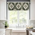 thumbnail image 3 of Boho Green Kitchen Curtains and Valances Set, Rod Pocket Curtains Tier Farmhouse Window Curtains 36 Inch Length, Retro Shabby Ethnic Tradition Geometric 3 Piece Kitchen Curtains Set, 3 of 6