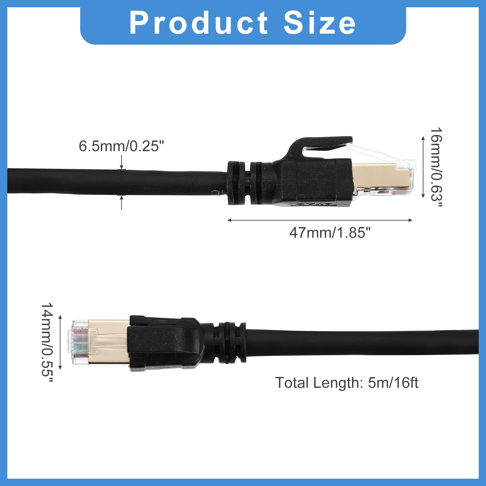 Cat 8 Ethernet Cable 16ft, 26AWG 40Gbps 2000Mhz High Speed Cat8 LAN Network Patch Cord with Gold Plated RJ45 Connector