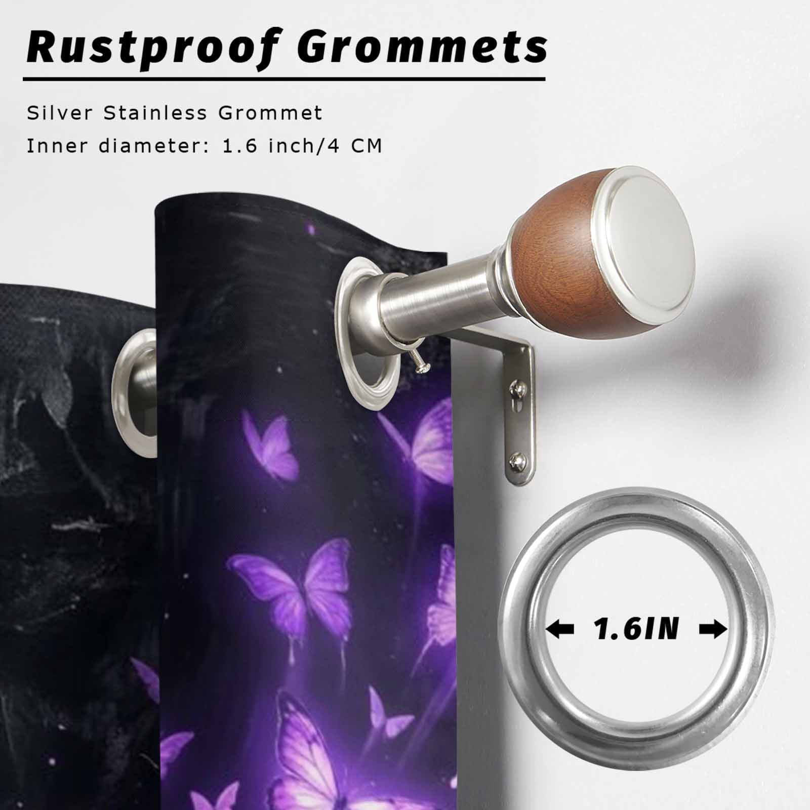 Abstract Skull Outdoor Curtains for Patio, Vintage Mysterious Purple Butterflies Dark Skeleton Black Sunshade Privacy Drapes Grommet Waterproof Outside Curtains for Porch Balcony 54"x108", 1 Panel