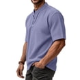 thumbnail image 4 of Dresfit Men's Henley Shirts Waffle Button Down Business T Shirts Short Sleeve Loose Lightweight Golf Tees Relaxed Fit Big and Tall Shirt Light Purple 3XL, 4 of 9