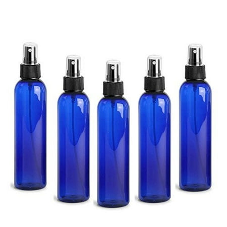 Parfum Free Ship (Cobalt Blue PET Cosmo Plastic Bottle (PBA Free) 4 Oz w/ Black Fine Mist Spray Atomizer (3 Bottle Pack) by Grand)