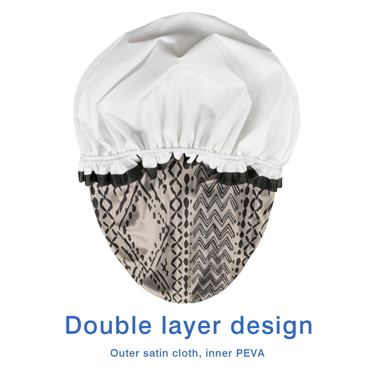 Shower Caps,Boho Black and White Ethnic Pattern Waterproof Shower Cap for Women 4 Pieces,Double Reusable Hair Cover for Shower PEVA Elastic Stretch Hem