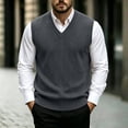 thumbnail image 2 of Riecok Sweater Vest Men Big and Tall Sleeveless V Neck Pullover Sweaters Lightweight Solid Winter Tops with Pockets Gray 2XL, 2 of 5