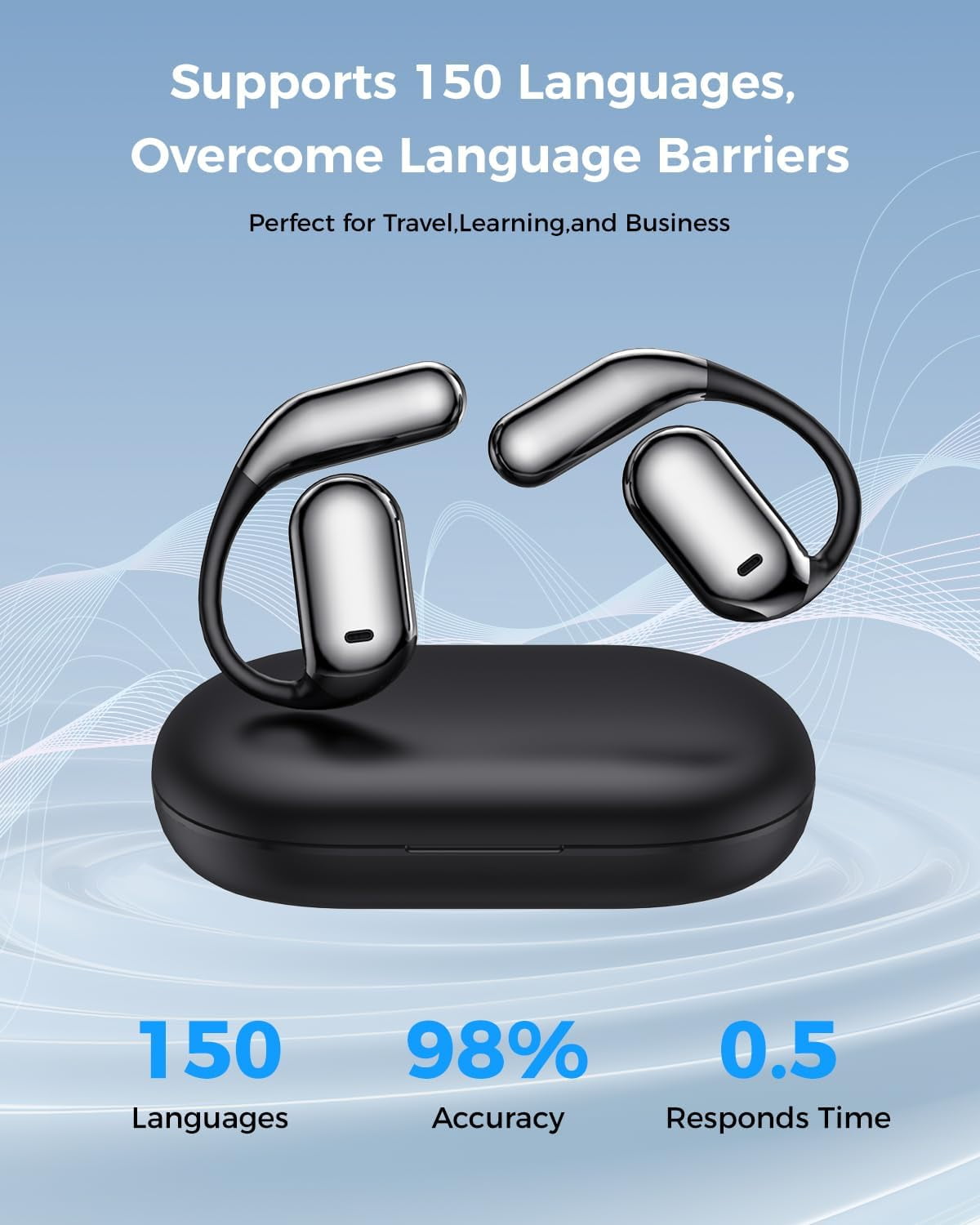 AI Language Translator Earbuds, 144 Languages Real-Time Translation, 3-in-1 Bluetooth Headphones
