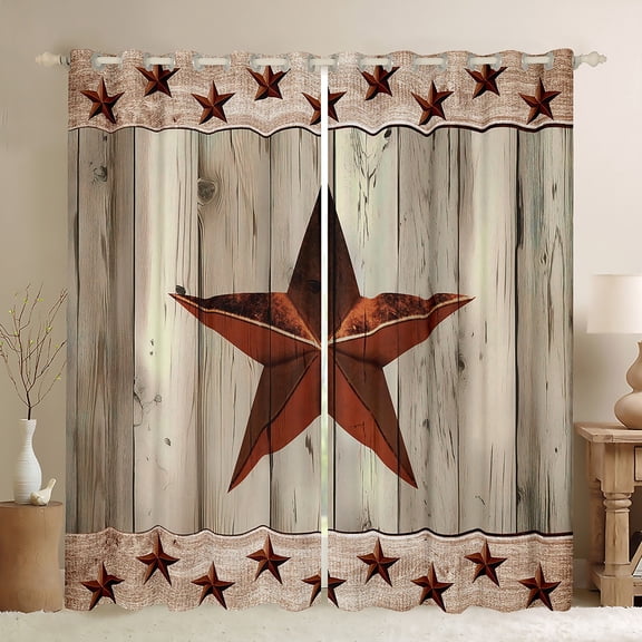 Manfei Rustic Texas Stars Black Out Curtains,Country Farmhouse Lodge Curtains Pack of 2 (42x63 Each),Old Wooden Board Bedroom Curtains For Boys Kids,Ultra Soft Home Decor