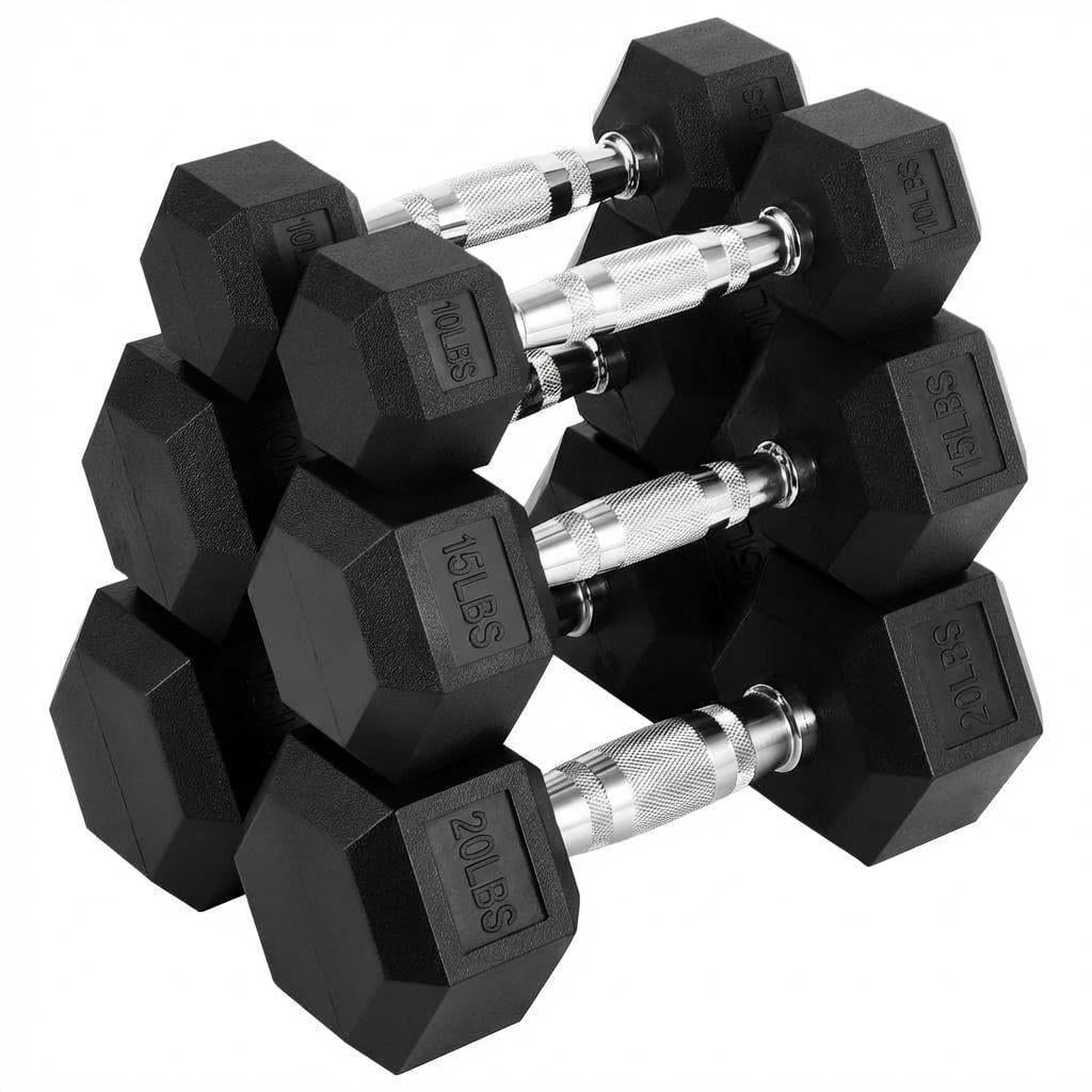 Garvee Hex Dumbbell Set for Home Gym Anti-Roll Design Non-Slip Grip 25lbs×2+30lbs×2