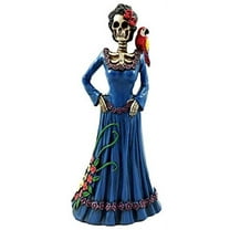 Day Of The Dead Lady In Blue With Scarlet Macaw Parrot Skeleton Figurine Sculpture