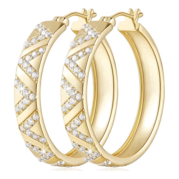 14K Gold Hoop Earrings for Women Cubic Zirconia Hypoallergenic Earrings Sparkling CZ 14K Gold Hoops Women's Earrings 14K Gold Plated Jewelry Birthday Anniversary Christmas Gifts for Women 30mm
