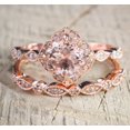 thumbnail image 1 of 2 carat Round Cut Morganite and Diamond Halo Bridal Wedding Ring Set in Rose Gold: Bestselling Design, 1 of 2