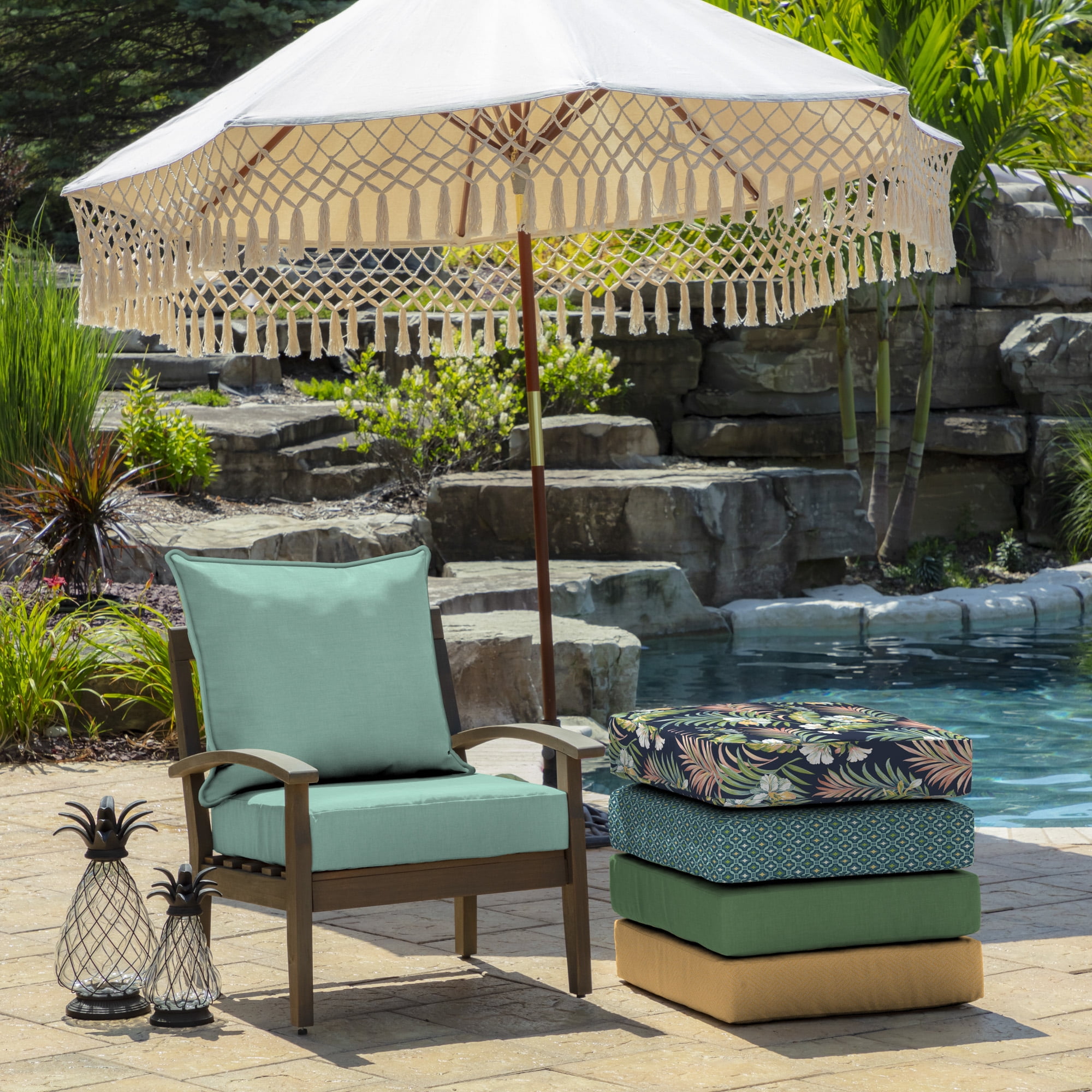 ARDEN Outdoor Deep Seat Cushion Set (4-Pack), 24 in x 24 in, Weather-Proof, Rain-Proof, Fade Resistant Patio Cushion for Chair, Sofa, and Couch Aqua Leala