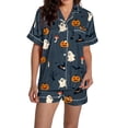thumbnail image 2 of Hot Sales Under $8 CNJKEHIUV Women Pajamas Graphic Printed Satin Cute Sleepwear Buttons Short Sleeve Tops Shorts Sets Blue S, 2 of 5