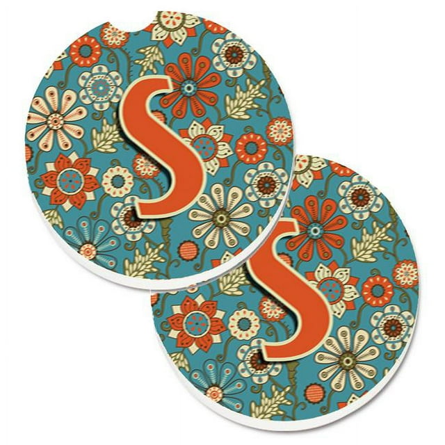 Carolines CJ2012-SCARC Trésors Lettre S Fleurs Rétro Bleu Ensemble de 2 Porte-Gobelet Voiture Coaster
