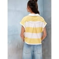 thumbnail image 6 of Womens Striped Short Sleeve V Neck Button Down Color Block Loose Pullover Tops Light Yellow L, 6 of 7