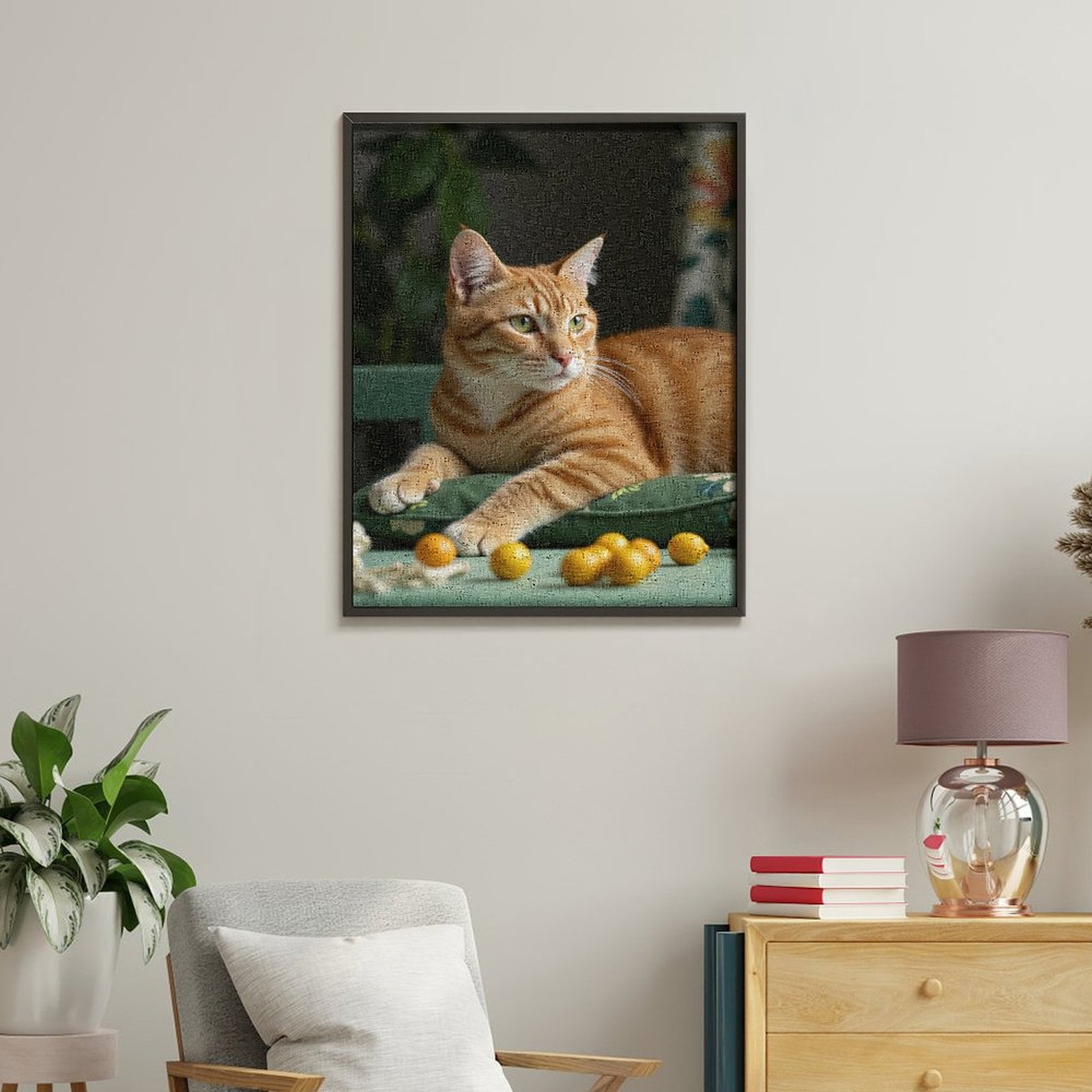 Paint By Numbers Kit for Adults Beginner - DIY Orange Cat Relaxing Green Pillow Canvas Painting Kits for Adults, Frameless Paint By Number for Adults for Home Wall Decor 16x20 Inch