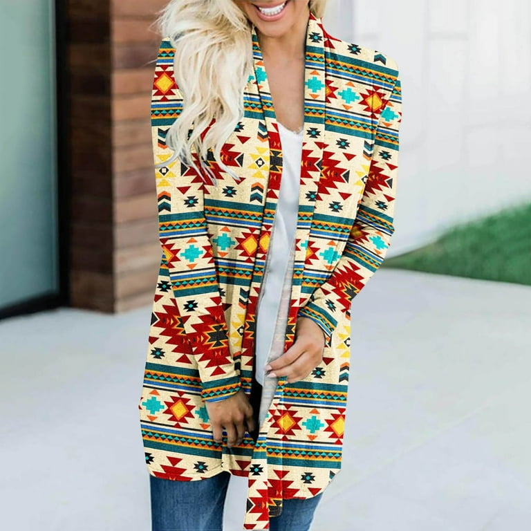 Lightweight Knit Cardigans for Women Women Mid Length Coat Western Ethnic  Print Top Retro Casual Aztec Print Long Summer Cardigan Thick Sweater