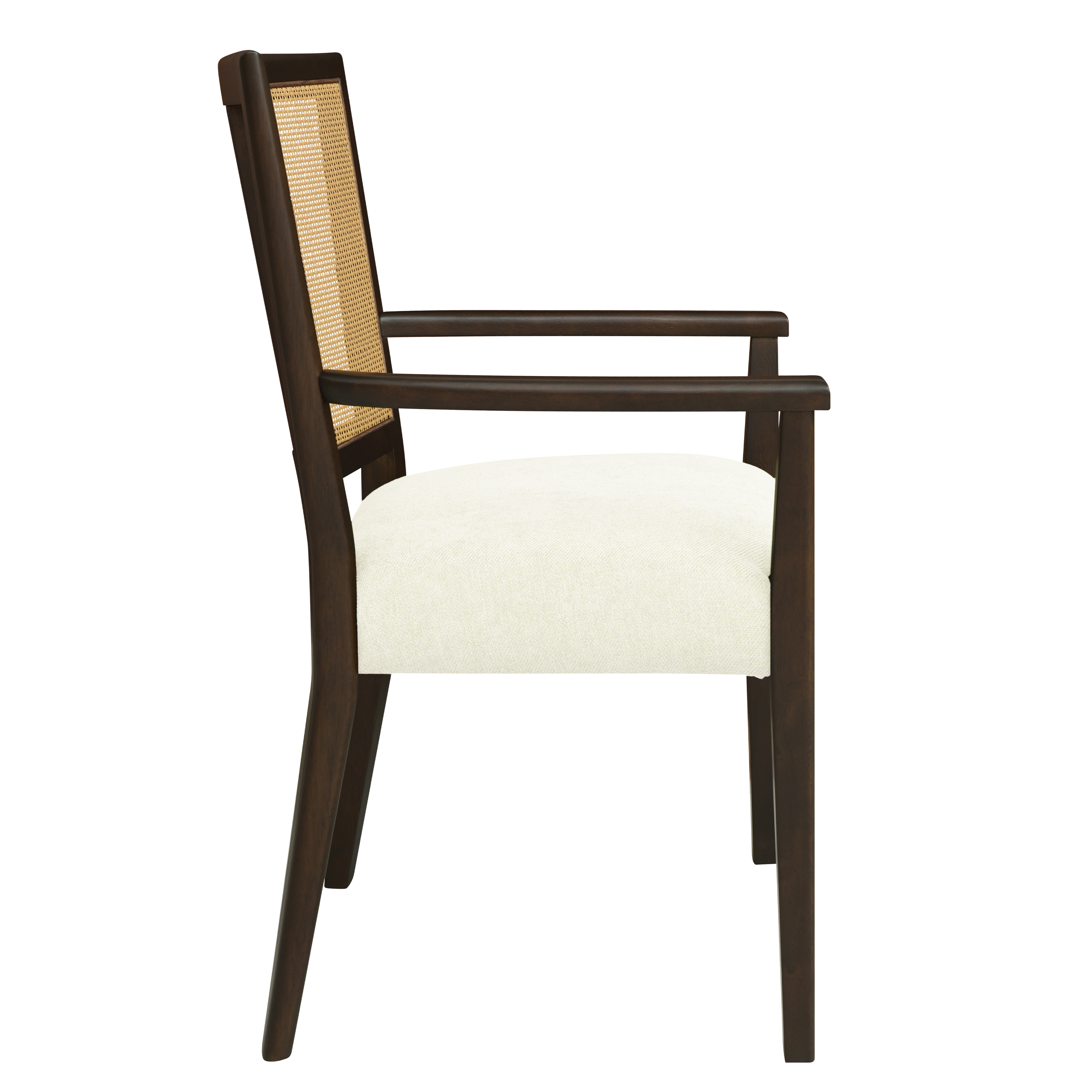 Euroco Wooden Arm Dining Chairs Set of 2, Modern Fabric Upholstered Kitchen Side Chairs for Living Room,Beige & Dark Brown