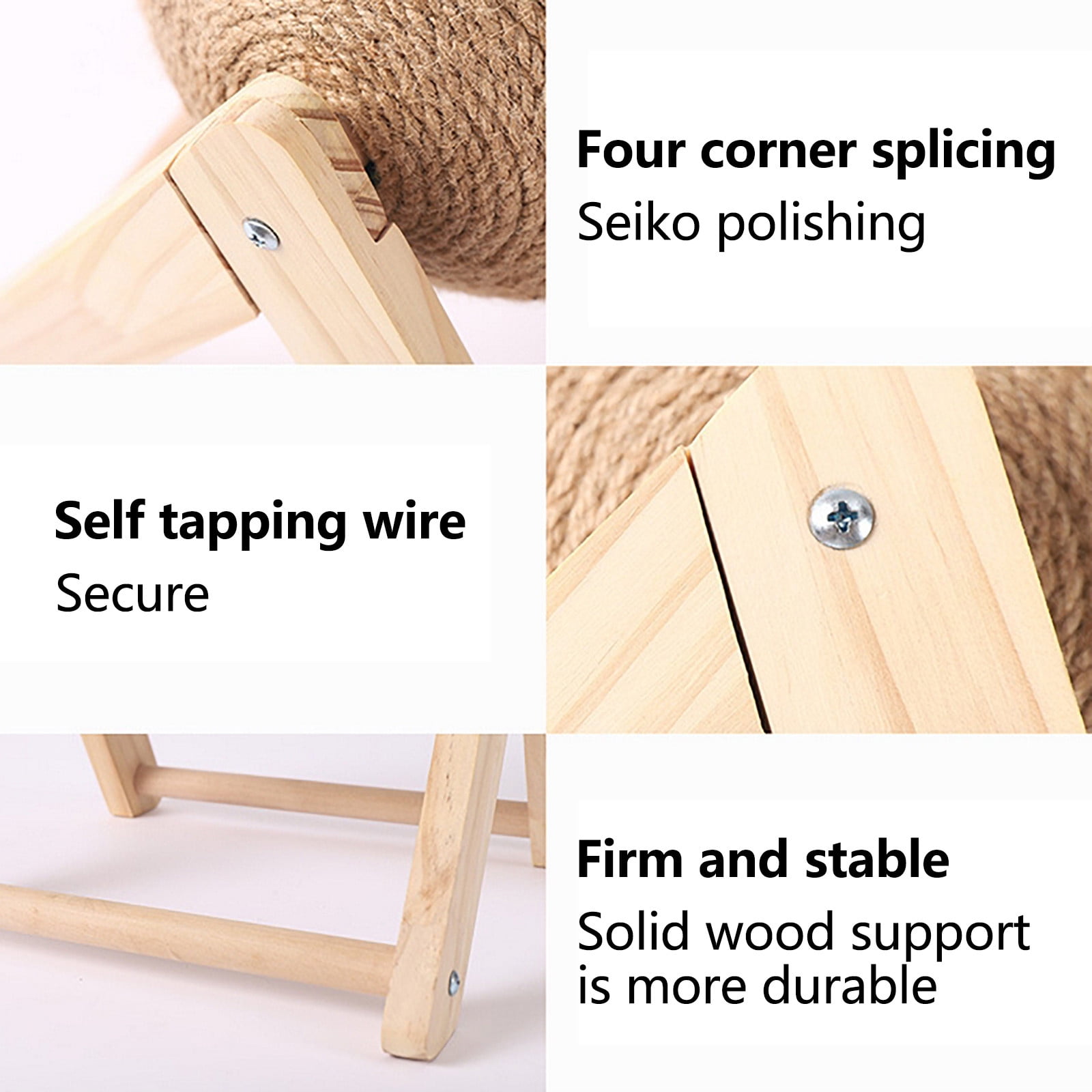 XEOVHV Cat Toys Sisal Scratcher Ball, Natural Sisal Cat Scratching Ball, Cat Scratcher Toy with Ball, Interactive Solid Wood Scratcher Pet Toy, Diameter 6.3 Inch