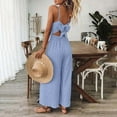 thumbnail image 6 of VIWORLD Women's Elegant Sleeveless Jumpsuit V-Neck Wide Leg Pants with Back Bow Vintage Style Beachwear Blue，M, 6 of 7