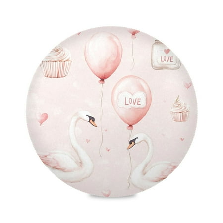 

WOBOGO Lovely Pink Swans Round Placemats Set of 4 Heat Resistant Washable Kitchen Table Decorations 15.4in