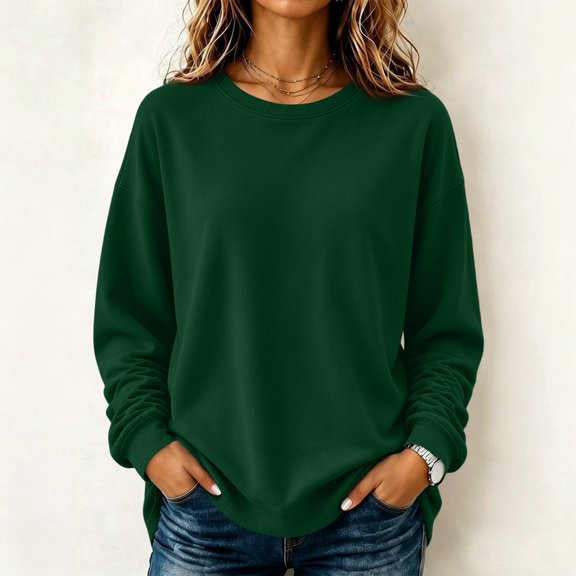 Stralyhd Sweatshirt for Women Oversized Long Sleeve Crew Neck Sweaters 2026 Winter Casual Fashion Pullover Top Comfy Loose Outfits Clothes Basic Lounge Wear Dark Green XL