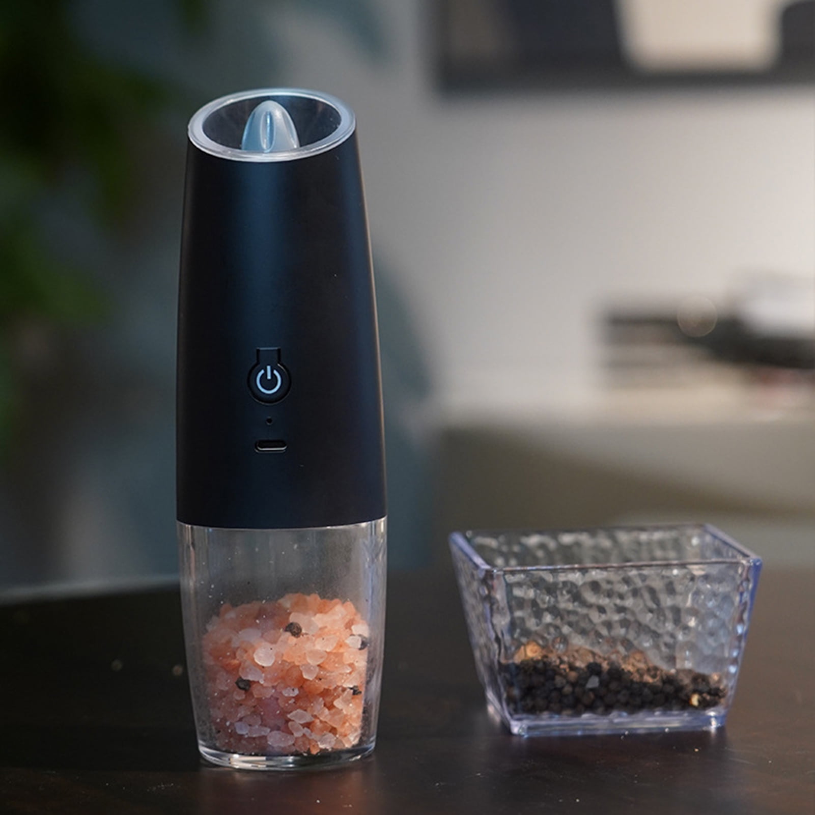 Electric Salt Pepper Grinder Set 6oz Capacity Adjustable Coarseness Pepper Shaker LED Light One Hand Operated Spice Grinder,Silver