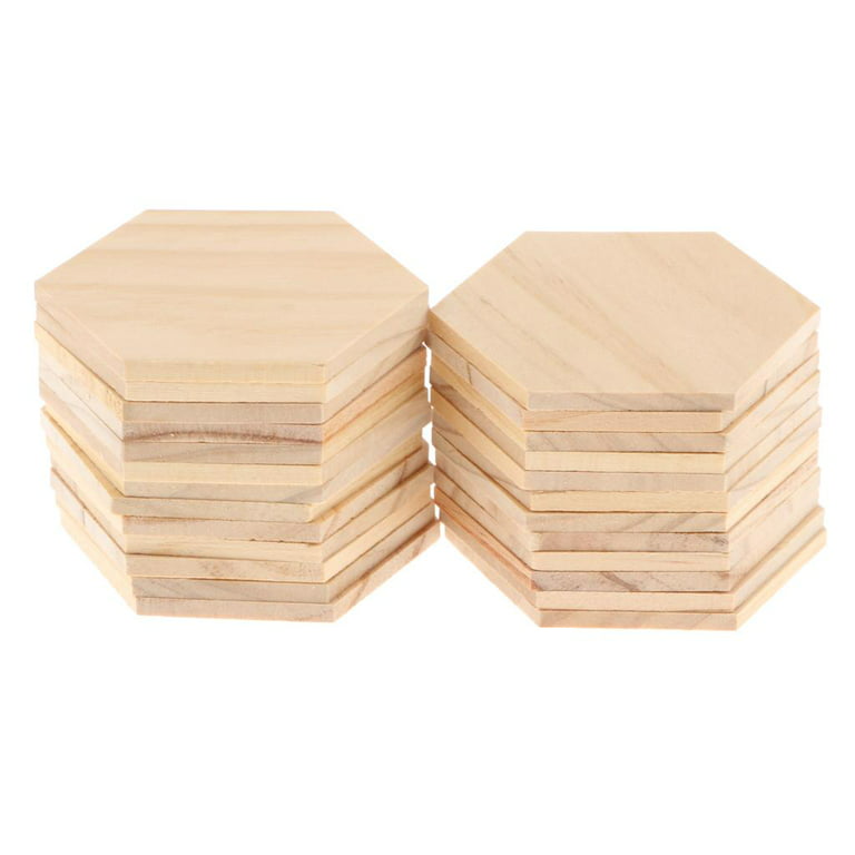 Unfinished Hexagon-Shaped Wood Pieces (25pc) - Wooden Coasters, Light  Smooth Wood Is Easy to Paint, Stain, Embellish - for Craft Projects 