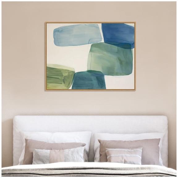 Kate and Laurel Framed Canvas Wall Art Print Coastal Calm II by Amy Lighthall, 42 x 32 Sylvie Natural Frame, Modern Contemporary, Abstract Art for Wall Decor