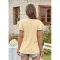 thumbnail image 4 of Camiseta de mujer con mangas cortas con volantes, doble capa, cuello en V, agujeros calados, Top informal de verano, 4 of 6