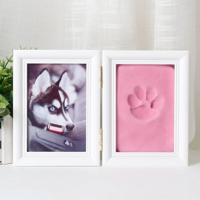 Marco de fotos con huella de pata de mascota, huella de perro, huella de pata de gato conmemorativa, marco de madera maciza de cinco pulgadas, almohadilla de tinta, recuerdo