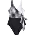 thumbnail image 1 of Women's One Piece Swimsuit Wrap Color Block Tie Side Bathing Suit, Lattice L, 1 of 5