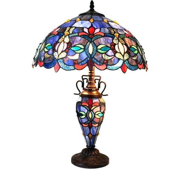 Pemberly Row Tiffany-style 3 Light Double Lit Table Lamp 18" Shade