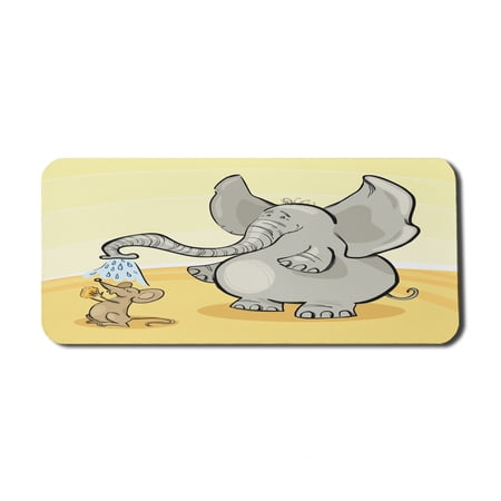 Animal Computer Mouse Pad  Funny Bathing Mouse Trunk in the Desert Cartoon Animal Print Kids  Rectangle Non-Slip Rubber Mousepad X-Large  35  x 15  Gaming Size  Grey Yellow Cream  by Ambesonne
