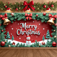 thumbnail image 2 of Red Background Christmas Banner Pine Garland Gold Bells Snowman Design Holiday Decoration for Christmas Party Indoor Decoration Winter Celebration, 2 of 9