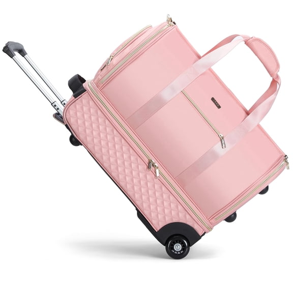 Lekebobor Rolling Garment Bag for Travel - Convertible Duffel Bag with Wheels & Shoes Compartment, Carry on Suit Luggage Bag with Trolley for Business Trip, Wedding, Weekender Pink