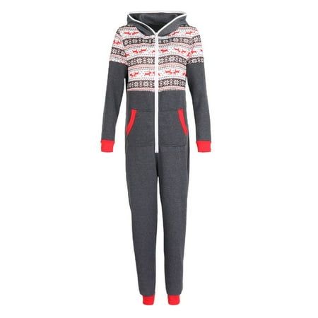 

Family Matching Christmas Pajamas Set Festival Snowflake Pattern One-Piece Hooded Zip-Front Rompers for Dad Mom Children
