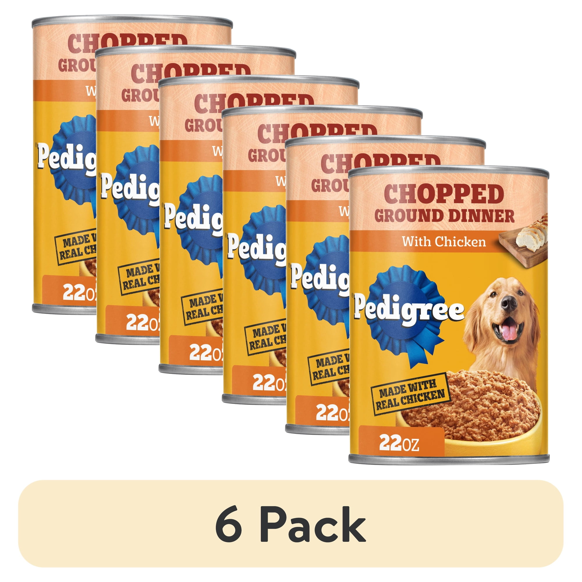 (6 pack) Pedigree Chopped Ground Dinner Wet Dog Food With Chicken, Canned Dog Food, 22 oz. Can