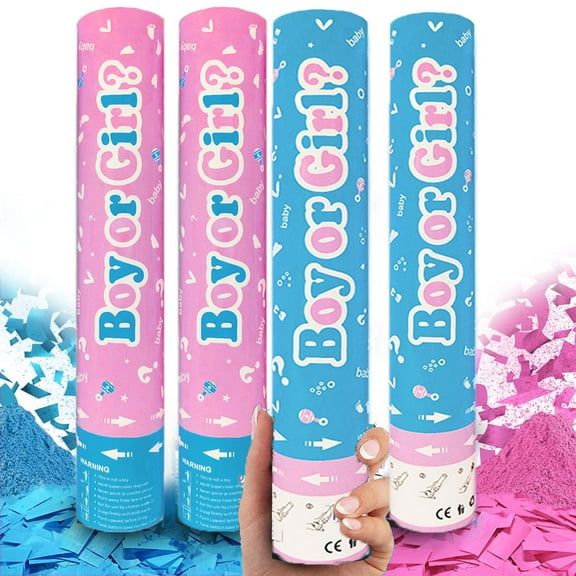 4 Packs Gender Reveal Confetti Cannon 30cm Pink Blue Powder & Confetti Poppers Shooter for Boy or Girl Gender Reveal Baby Shower Party
