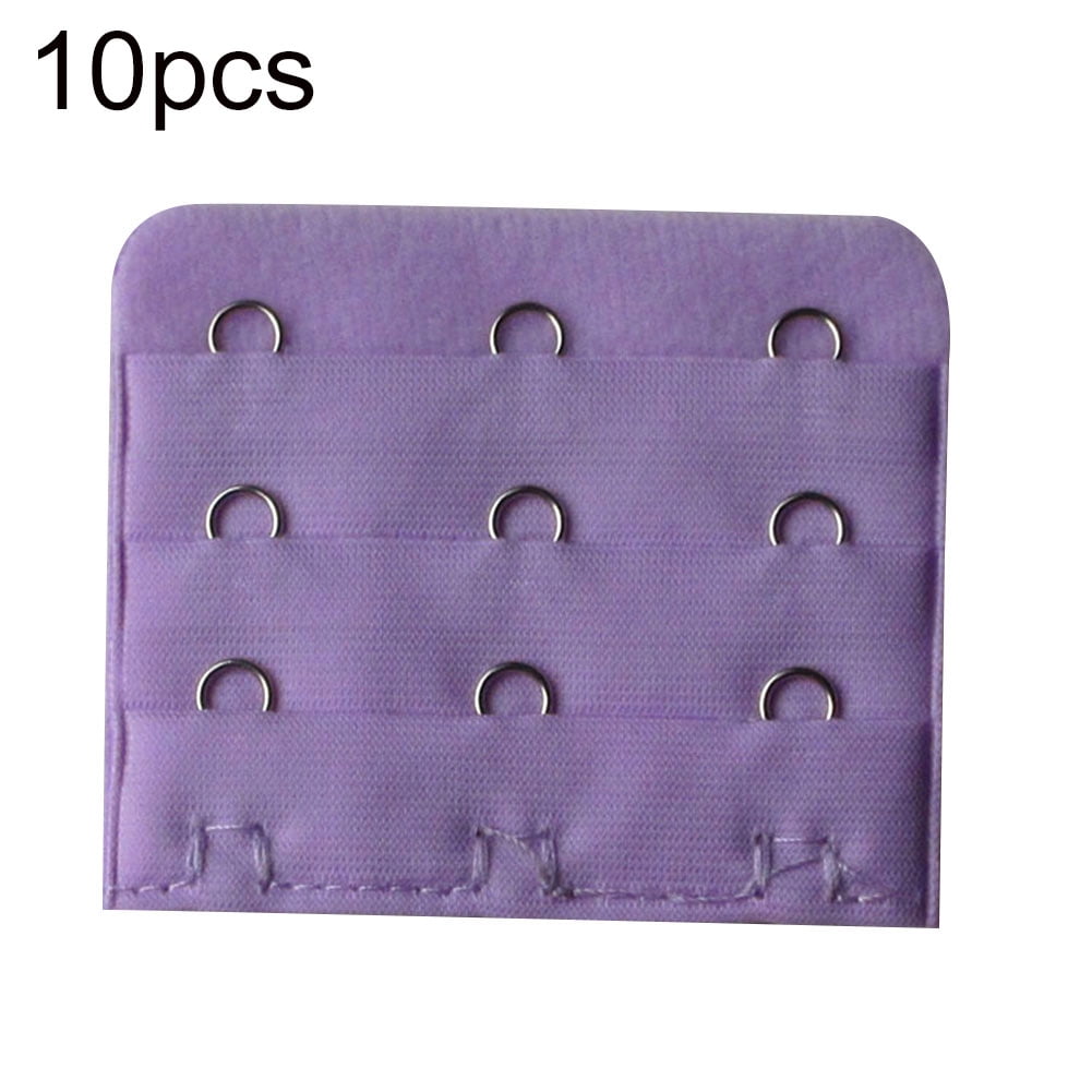 Besufy 10Pcs 3-Row 3-Hook Elastic Bra Band Extension Strap,Women Bra  Extender Clasp Strap Hooks Light Purple