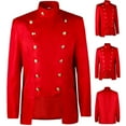 thumbnail image 2 of ohmzyzo Mens Steampunk Medieval Jackets Double Breasted Button Renaissance Tailcoats Slim Fit Turndown Collar Coats Solid Color Prom Tops Red XL, 2 of 9