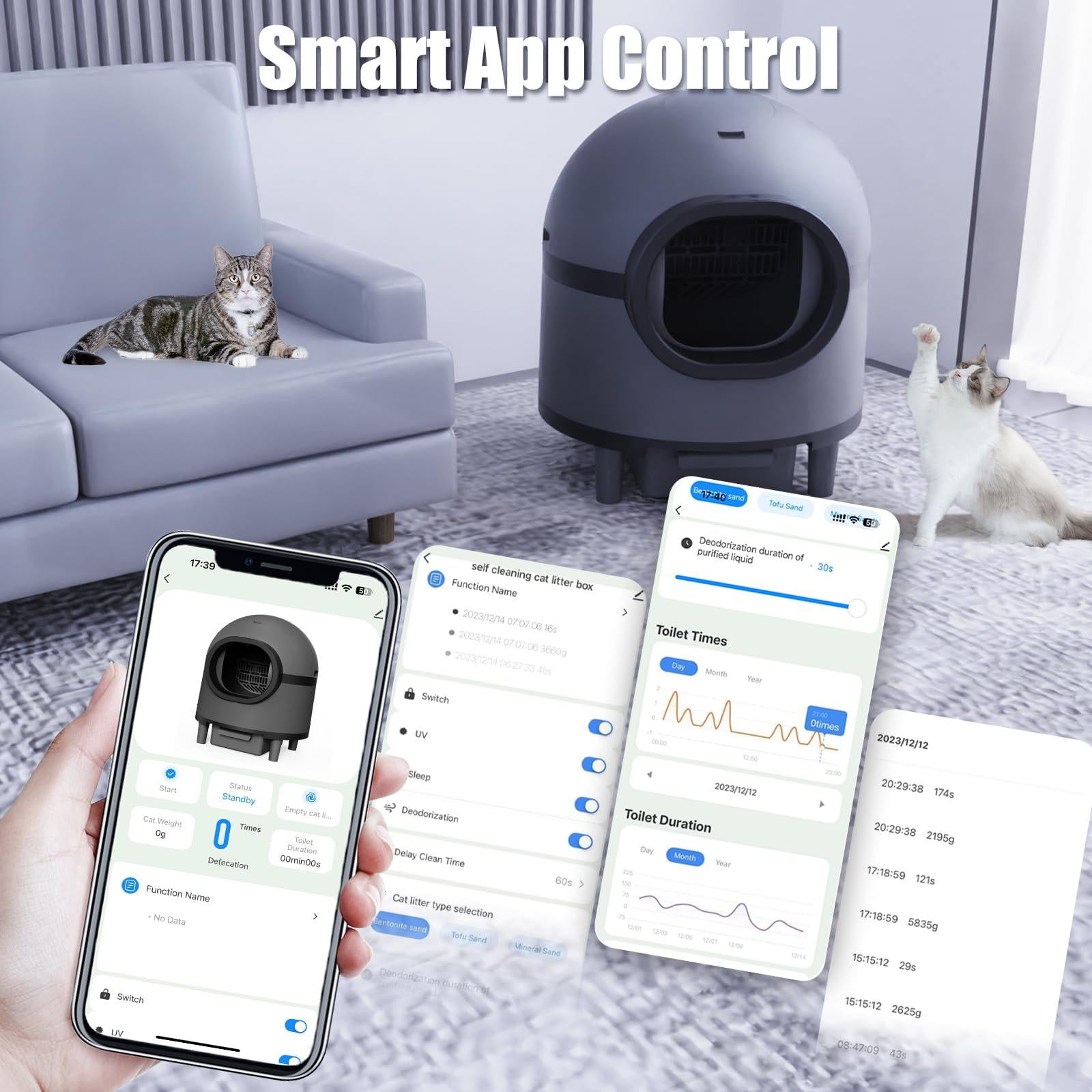 Glavbiku Self Cleaning Cat Litter Box,Cat House Smart App Control,Odor Removal,Low Noise,Black
