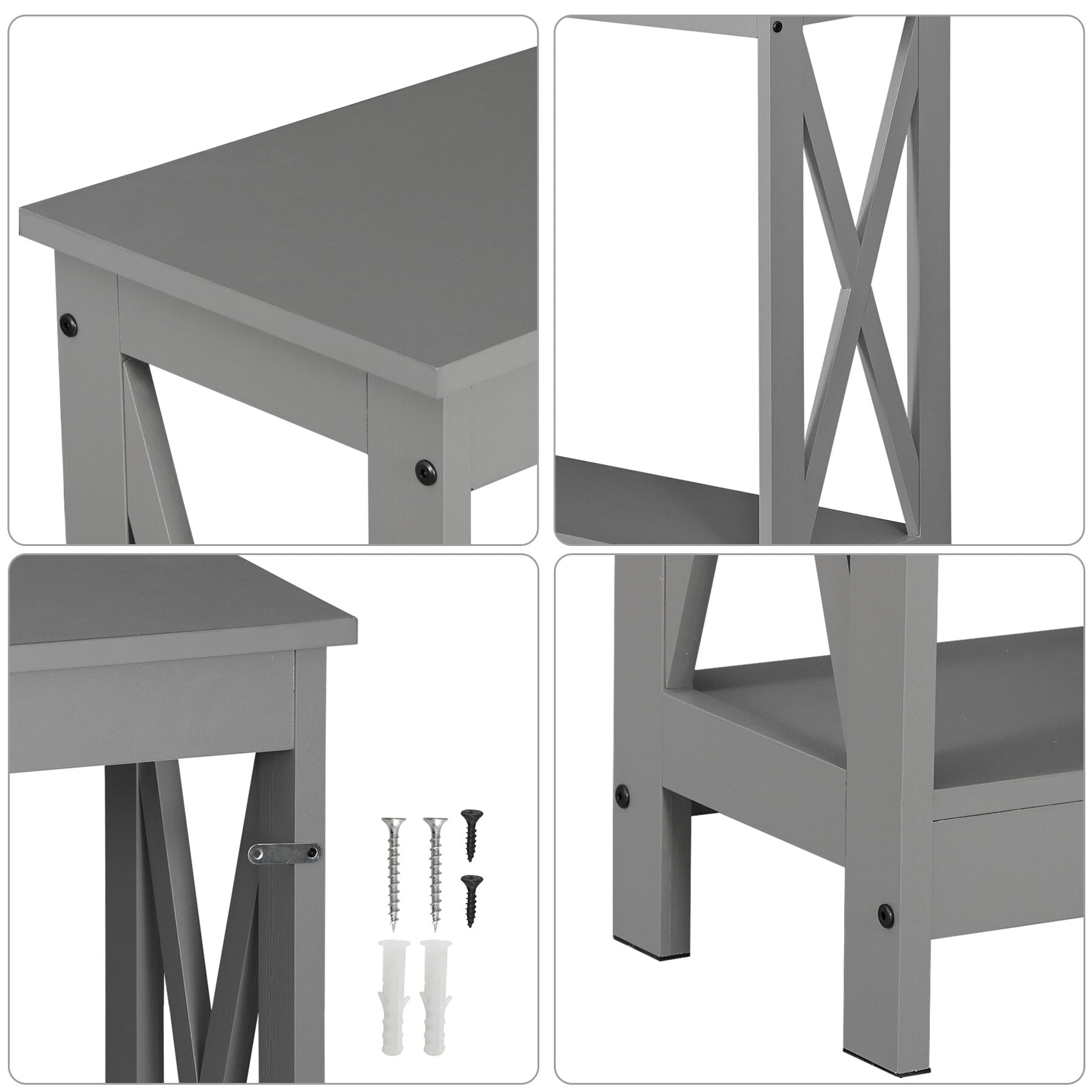 SuperDeal Gray Console Table 2-Tier MDF Entryway Table X-Design Storage Display Shelf Indoor