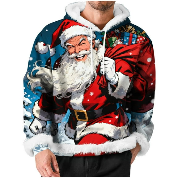 Men's Christmas Hoodie 3D Santa Claus Cartoon Graphic Sweatshirt Merry Christmas Pullover Xmas Holiday Party Tops