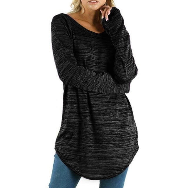Puntoco Camiseta de manga larga con cuello redondo y cuello redondo para mujer de color sólido Puntoco Puntoco-4778