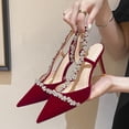 thumbnail image 2 of 2024 principios de primavera Baotou sandalias de diamantes de imitación correa femenina Stiletto estilo de hadas tacones altos zapatos de boda rojos-6cm 35, 2 of 5