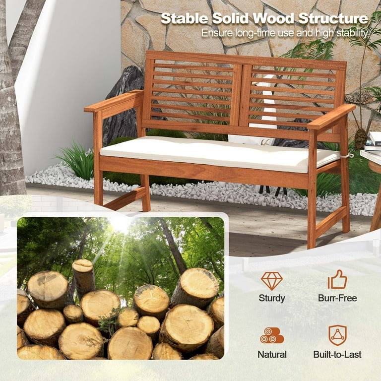 Costway Patio Bench Outdoor Solid Wood Loveseat Chair with