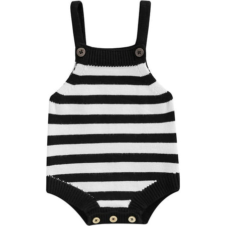 

QWZNDZGR Baby Boy Girls Suspender Jumpsuit Casual Striped Newborn Infant Sleeveless Knitted Romper