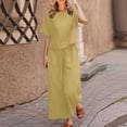 thumbnail image 2 of GEWSEY 2 Piece Linen Sets For Women Short Sleeve Shirts & Wide Leg Trousers Loose Fit Crewneck Summer Suits Casual Solid Outfits (Yellow, 3XL), 2 of 5