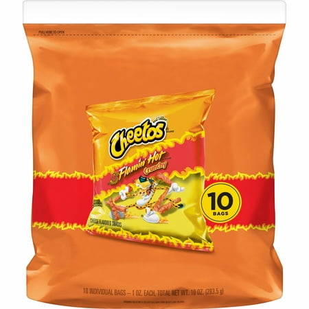 Cheetos Flamin' Hot Crunchy Cheese Flavored Snacks, 1 oz Bags, 10 Count