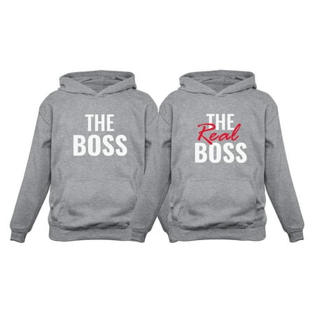 The Boss & The Real Boss Funny Matching Couple Hoodie Set His & Hers Hoodies Men Gray Medium / Women Gray XX-Large